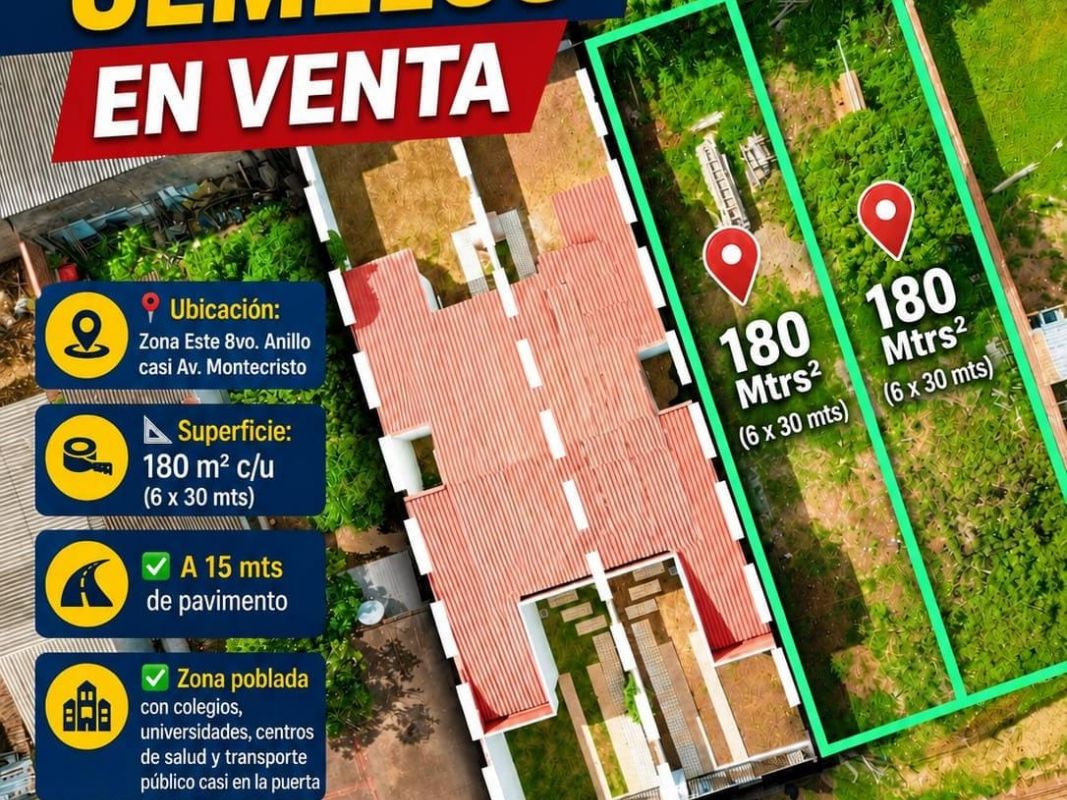 Terrenos gemelos en Zona Este 8vo. Anillo casi Av. Montecristo en venta — imagen 3